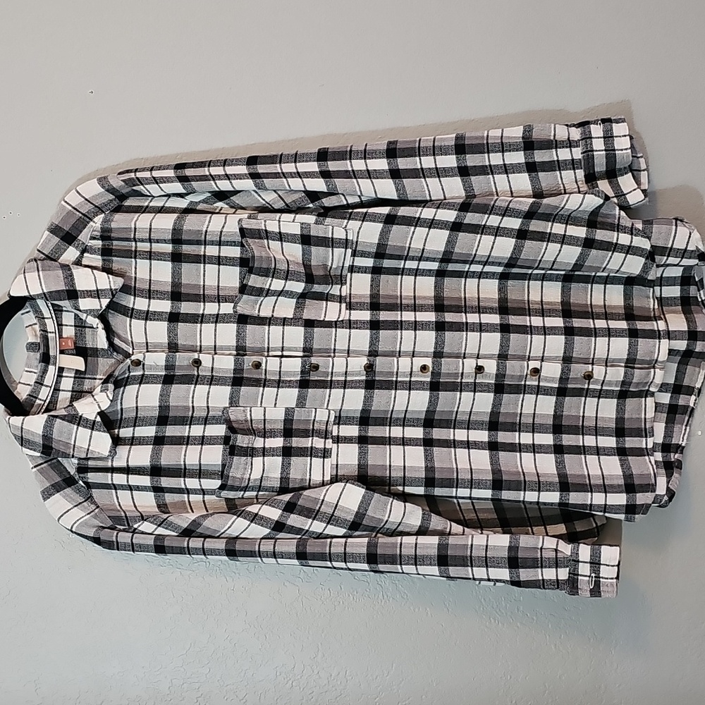Pilcro x Anthropologie Longline Relaxed Plaid Buttondown Black White Top Medium - Picture 5 of 10